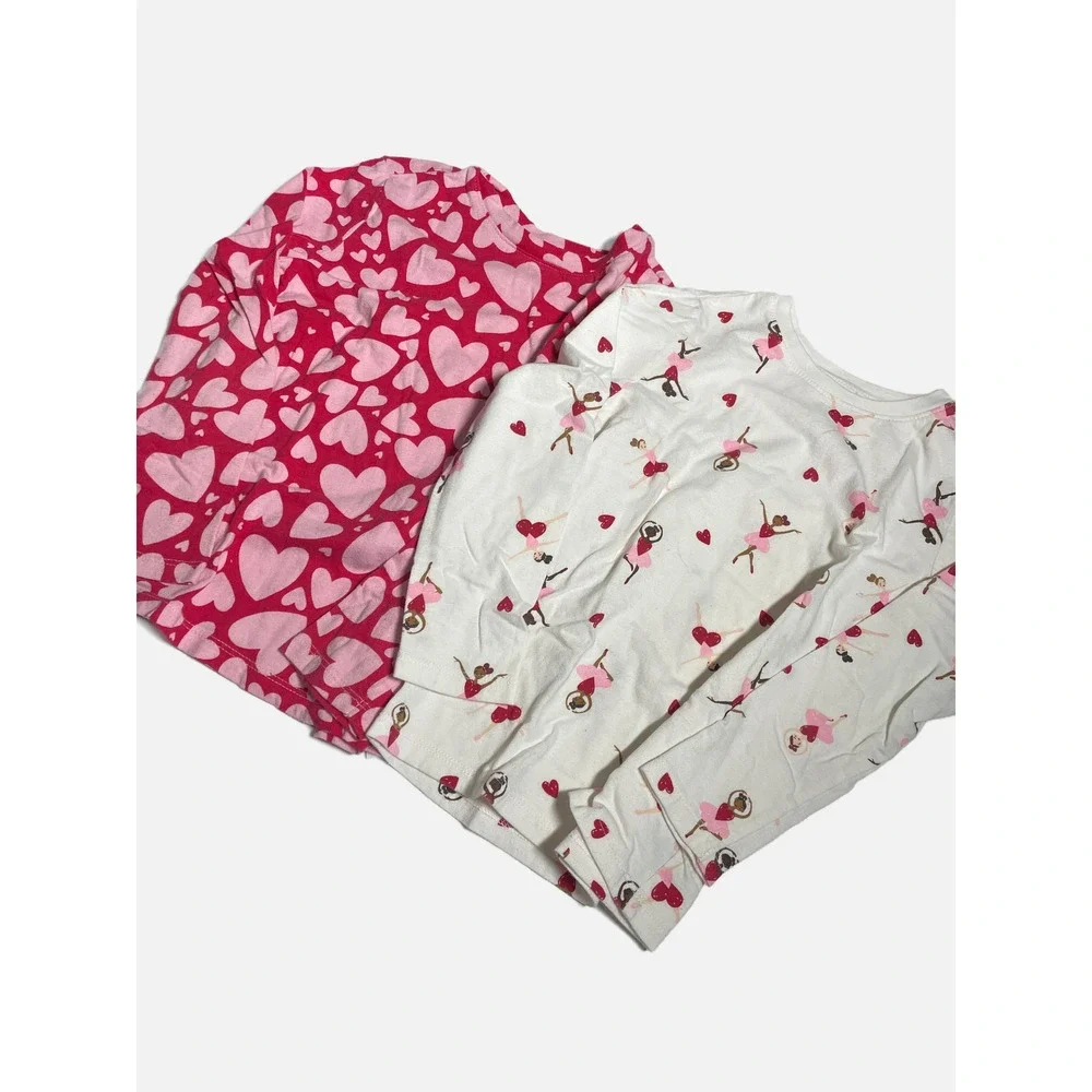 Old Navy Long Sleeve Graphic Tee Kids 5T Red Pink Heart Ballerina Set Lot of 2